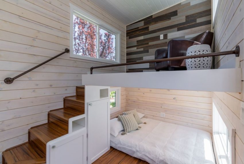 loft living room and main floor bedroom